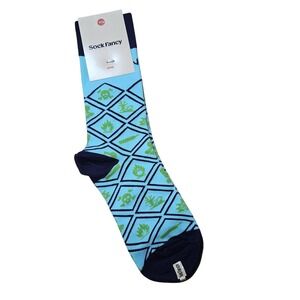 Sock Fancy Crew Socks Men M/L Blue Green Geo Diamond Skull Pattern Novelty Funny